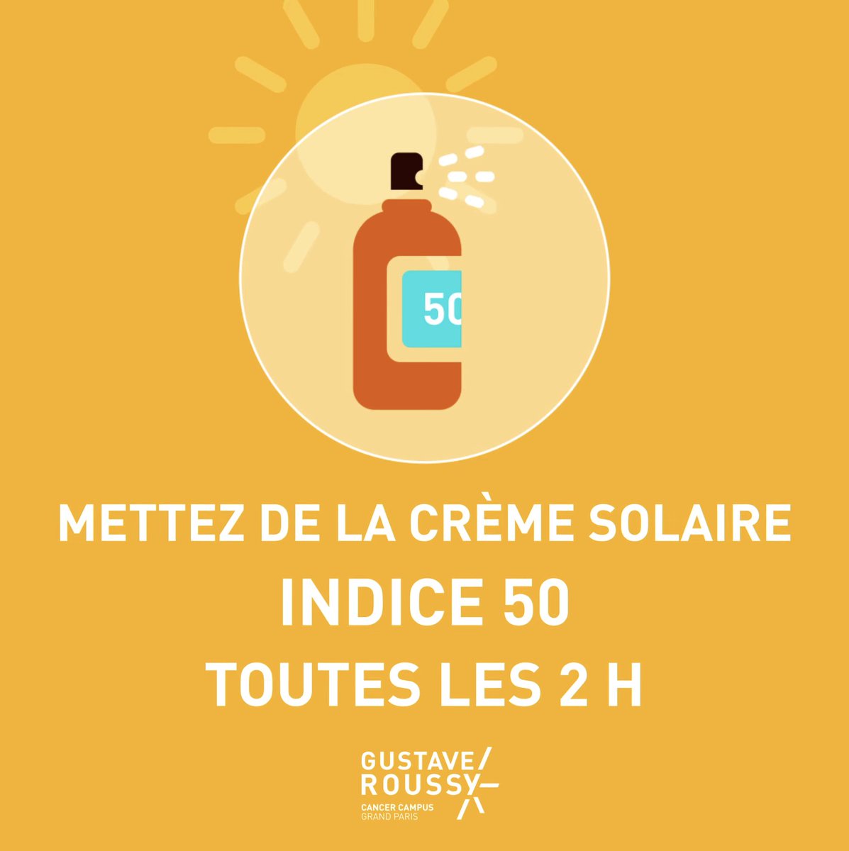GustaveRoussy's tweet photo. [#Préventionsolaire] C'est les vacances ! Alors n'oubliez pas d'emporter une bonne crème solaire dans vos valises 🧴☀️
Privilégiez les crèmes à indices élevés, efficaces autant vis-à-vis des rayonnements UVA et UVB. Profitons de l'été en suivant les bonnes pratiques 😎⛱️🧴👒 ! https://t.co/7cmynq59EQ