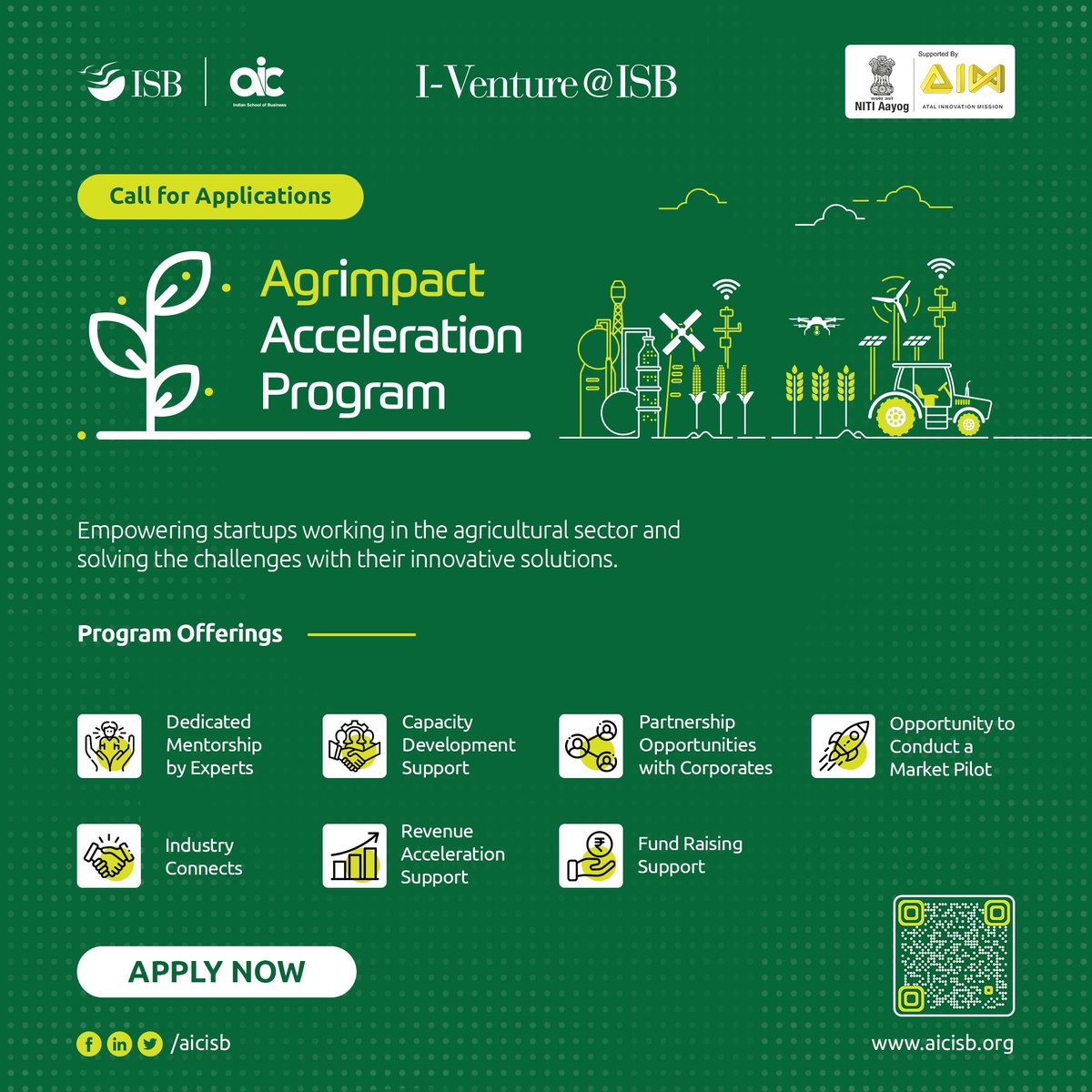 ISBedu's tweet photo. .@AICISB is calling for applications to its Agrimpact Acceleration Program from market-ready startups looking to create an impact in the agribusiness sector through their innovative solutions.

Learn more about the programme and apply here: https://t.co/S9Hv2nq4F0 https://t.co/Kp96G6tqYQ