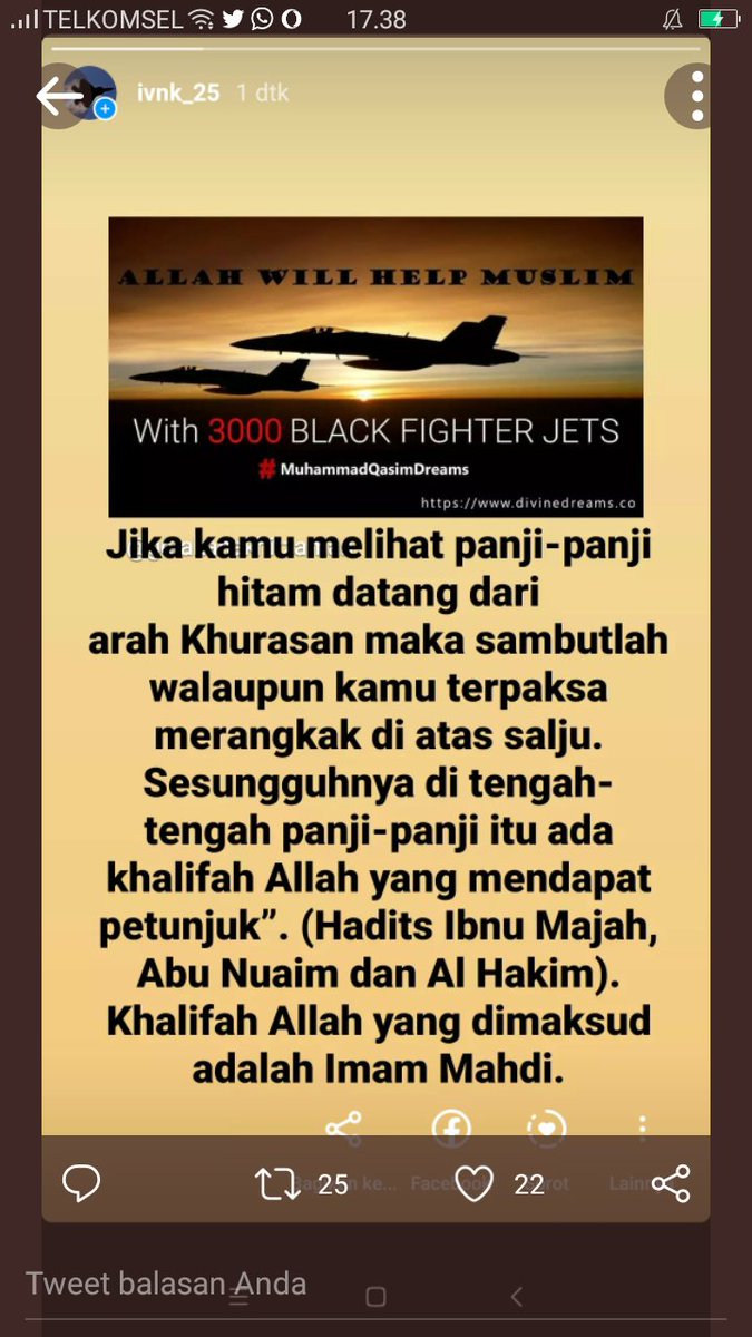 Kalifah Alloh memerangi pasukan setan dg senjata konvensional (canggih), bukan tradisional dg pedang dan panah seperti yg diserukan sbgn ust2 ,tehnologi akn mati krn ada ledakan meteor. Alhamdulillah kt punya MQ pemberi kabar gembira #MimpiMuhammadQasim #BuktiMimpiMuhammadQasim