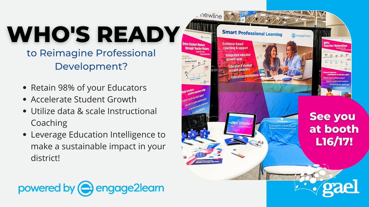 LAST DAY to stop by our booth to learn how to retain educators, accelerate student growth, &amp; shift your PD so it makes a sustainable impact! Come say hello! <a href="/gaelassoc/">GAEL</a>
#GAELstrong #PD #educationintelligence  bit.ly/3nKPlKX