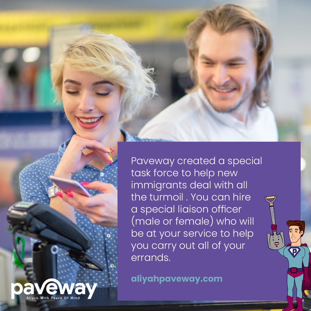 OlimPaveway's tweet image. Paveway created a special task force to help new immigrants deal with all the turmoil.
You can hire a special liaison officer who will help you carry out all of your errands.

#aliyah #israel #movingtoisrael #livinginisrael #onlyinisrael #liaisonofficer