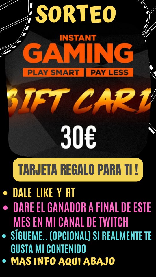 BorisSR7's tweet photo. 🚨S O R T E O 🚨

 👉Por mi Canal de Twitch , Regalare esta Maravillosa Tarjeta Regalo de 🎉 Instant Gaming🎉

👉Sera Valido para Seguidores y Subs (Para Subs Traigo este Mes uno "MAS ESPECIAL"💖

👉 Mas Detalles del Sorteo 👇👇👇👇👇 https://t.co/CE9zhqrtWG