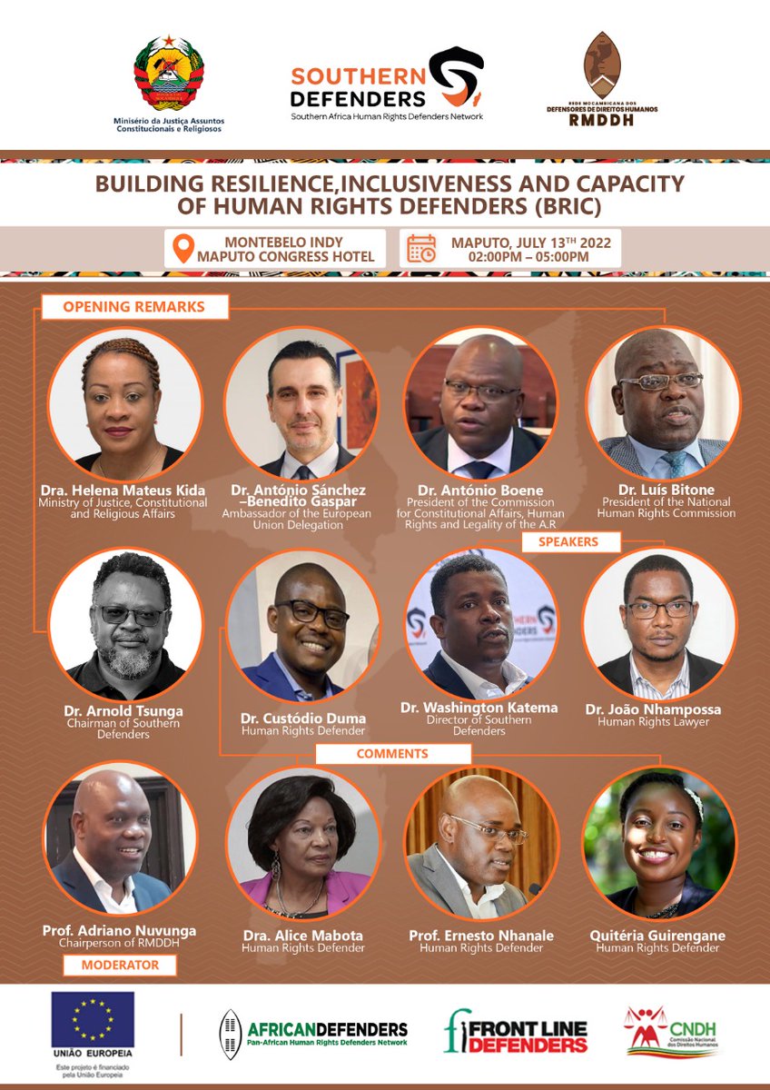 RMDDH_Moz's tweet photo. HAPPENING TOMORROW: 

BUILDING RESILIENCE, INCLUSIVENESS AND CAPACITY OF HUMAN RIGHTS DEFENDERS (BRIC)

The Terms of Reference of the event can be found here:https://t.co/84CZhcodA3 https://t.co/8zwWnOI5gS