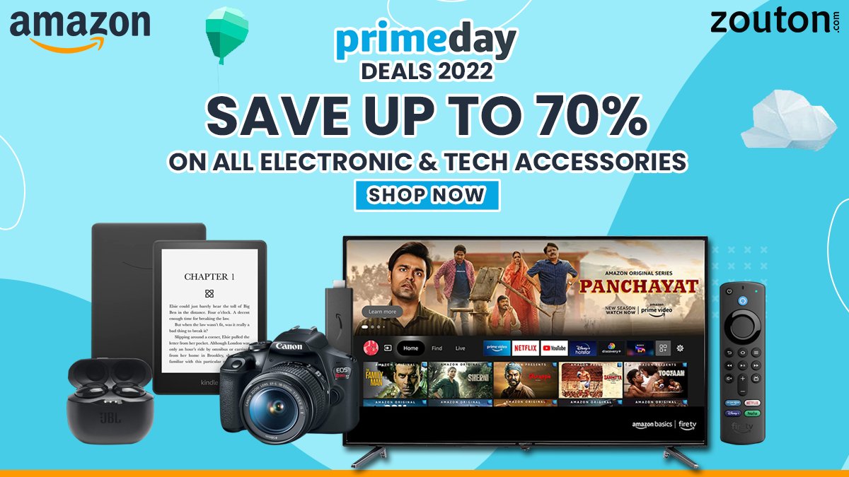 ZoutonUS's tweet photo. Amazon Prime Day has just begun with top of the line savings of up to 70% on all electronics &amp; tech products 📺 ⌚📱

Shop online via zouton &amp; redeem the Amazon digital coupons for an extra discount🎟️ 💸

Avail now: https://t.co/pZ0OkhBOud
.
#AmazonPrimeDay #onlineshopping https://t.co/xSSm09Rhw1