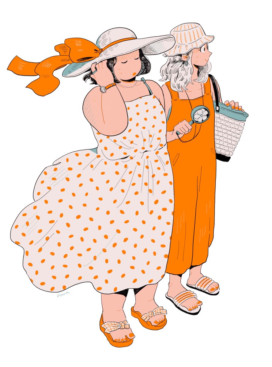 multiple girls 2girls dress hat sandals white headwear white hair  illustration images