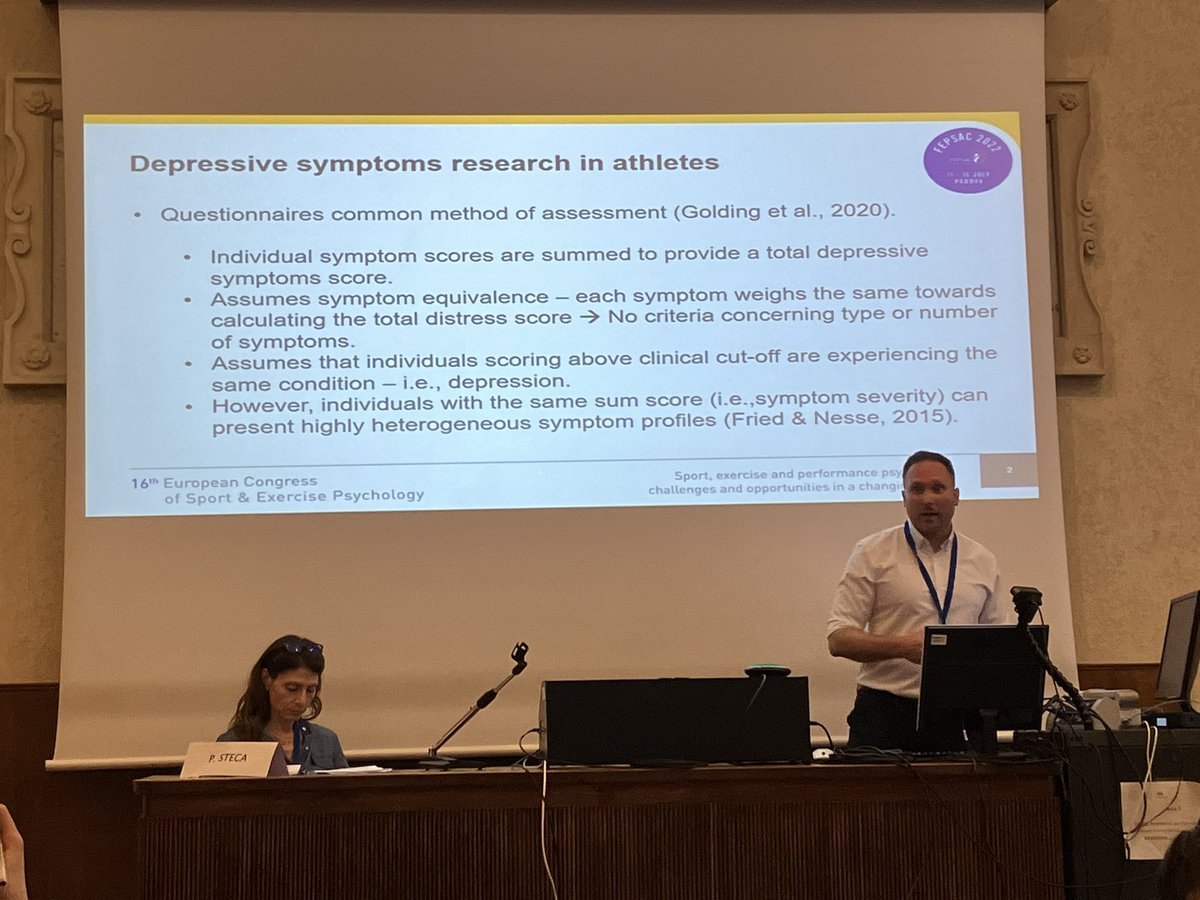 Enjoying listening to @RETahtinen presenting his work on symptoms of depression in athletes. #fepsac2022