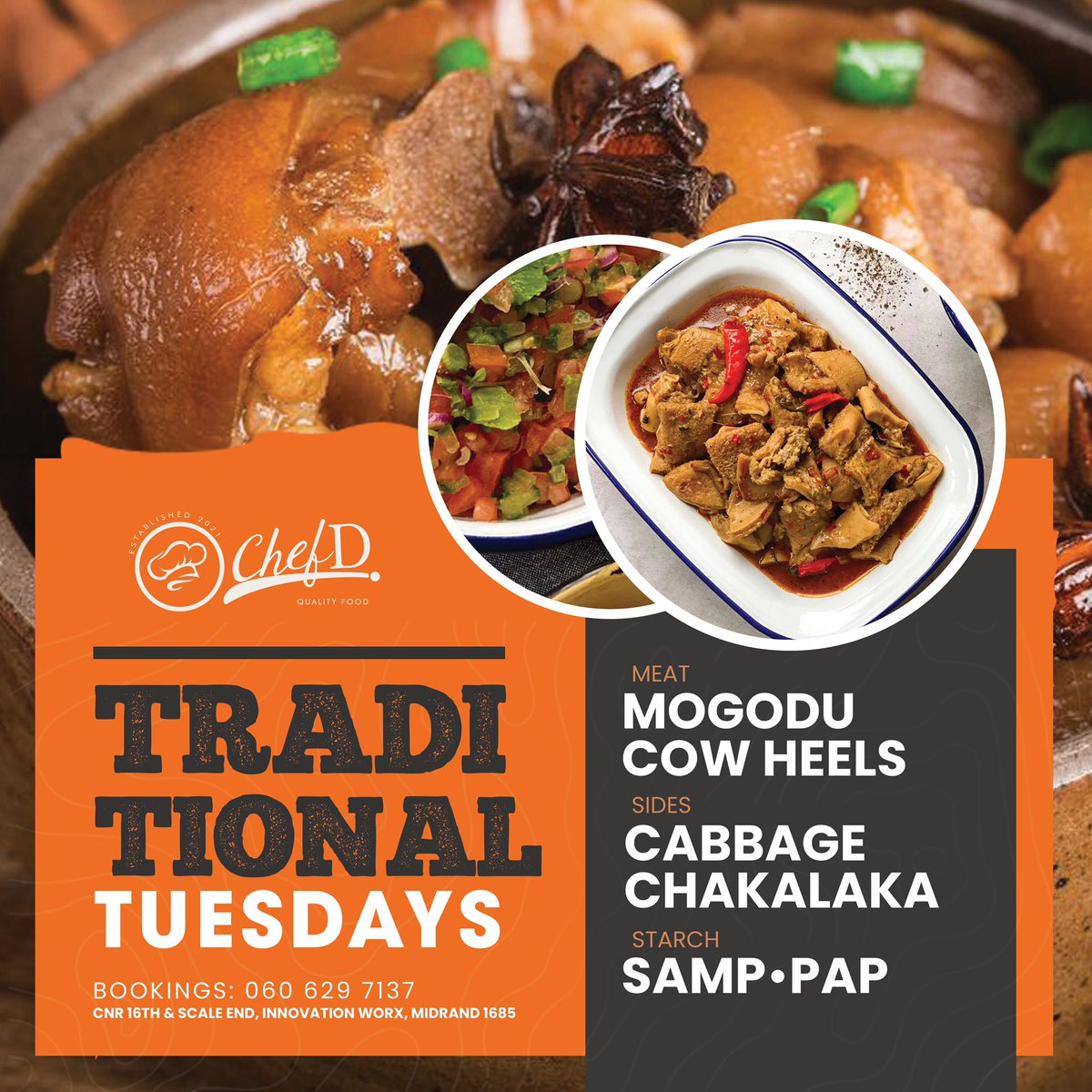 ChefDsCafe's tweet photo. You know where to go for the best traditional food and that is Chef D Café! Join us for #TraditionalTuesdays every Tuesday at your favorite local spot

#TraditionalTuesday #MidrandFoodie https://t.co/DPxh2DuKSR