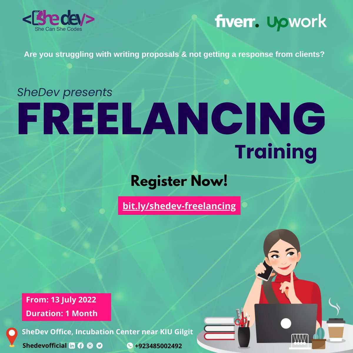 SheDev has brought advanced freelancing training with a research based curriculum to help you with your freelancing career. Our expert trainers, who are the best freelancers, will assist you to jumpstart your career in freelancing. 
Registration Link: bit.ly/shedev-freelan…