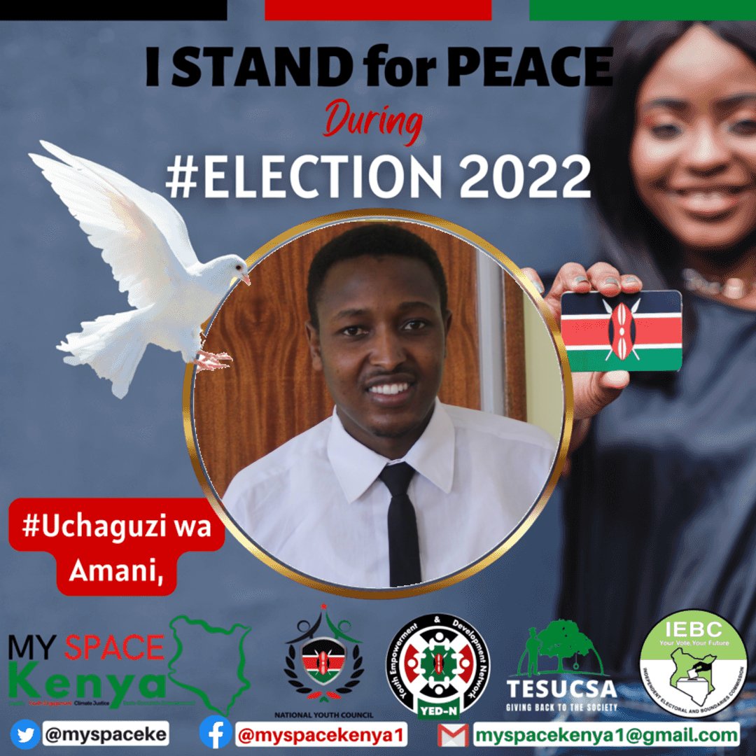 KihongeKagiri27's tweet photo. All in all, politics are for a short period of time, but peace should be our daily bread. In this upcoming election I will promote, encourage and act in a peaceful manner. KENYA ni yetu sote✌️🇰🇪
@IEBCKenya @NYC_YouthVoice @MYSPACEKE @Youthforpeace10 https://t.co/IvYliG0IgQ