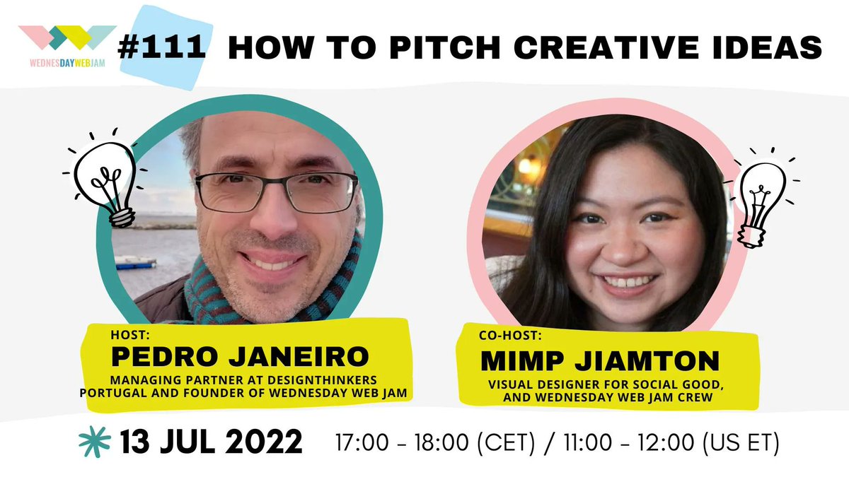 WednesdayWebJam's tweet photo. Ever wanted to pitch something but don’t know how? Wonder how to deliver ideas properly? Let’s structure a solid pitch and explain creative ideas better! Join us in understanding the critical steps, the perils and the pitfalls of pitching. Register  https://t.co/LYLjxgGRja https://t.co/0gjNyQykAv