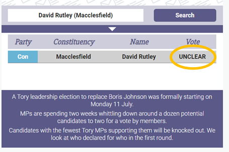 NorthMaccLabour's tweet photo. As the Tory Leadership race hots up, we wondered which of the candidates #Macclesfield MP David Rutley is supporting. 

Yes .. this sums him up.
#ToryLeadershipRace 

Info via: https://t.co/9wAHVgH1h5 https://t.co/truCcQ5HoE