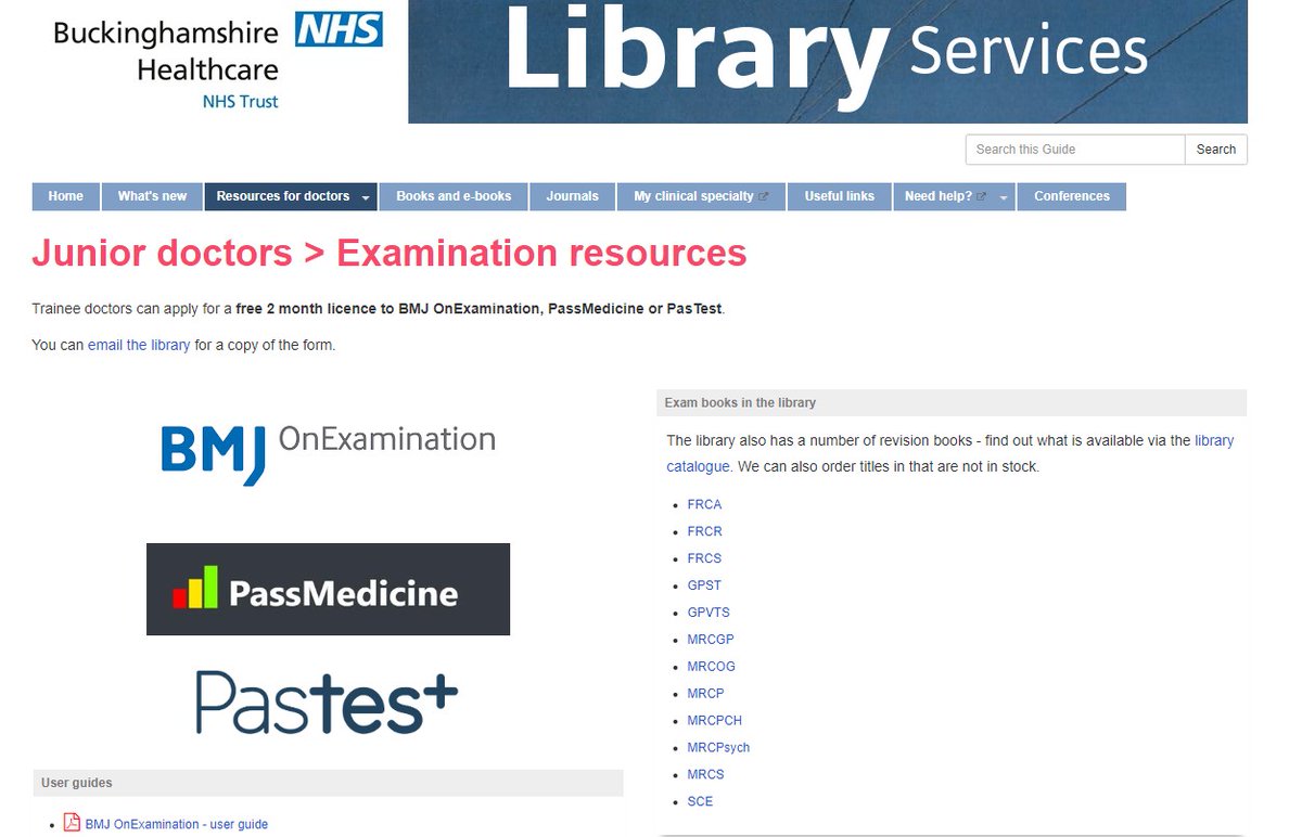Have an exam coming up soon? 
BHT trainee doctors can apply for a free licence, details are here:
buckshealthcare.nhs.libguides.com/juniordoctors/…
#BHTLibrary #exams #questionbanks #BMJOnExamination #Pastest #Passmedicine