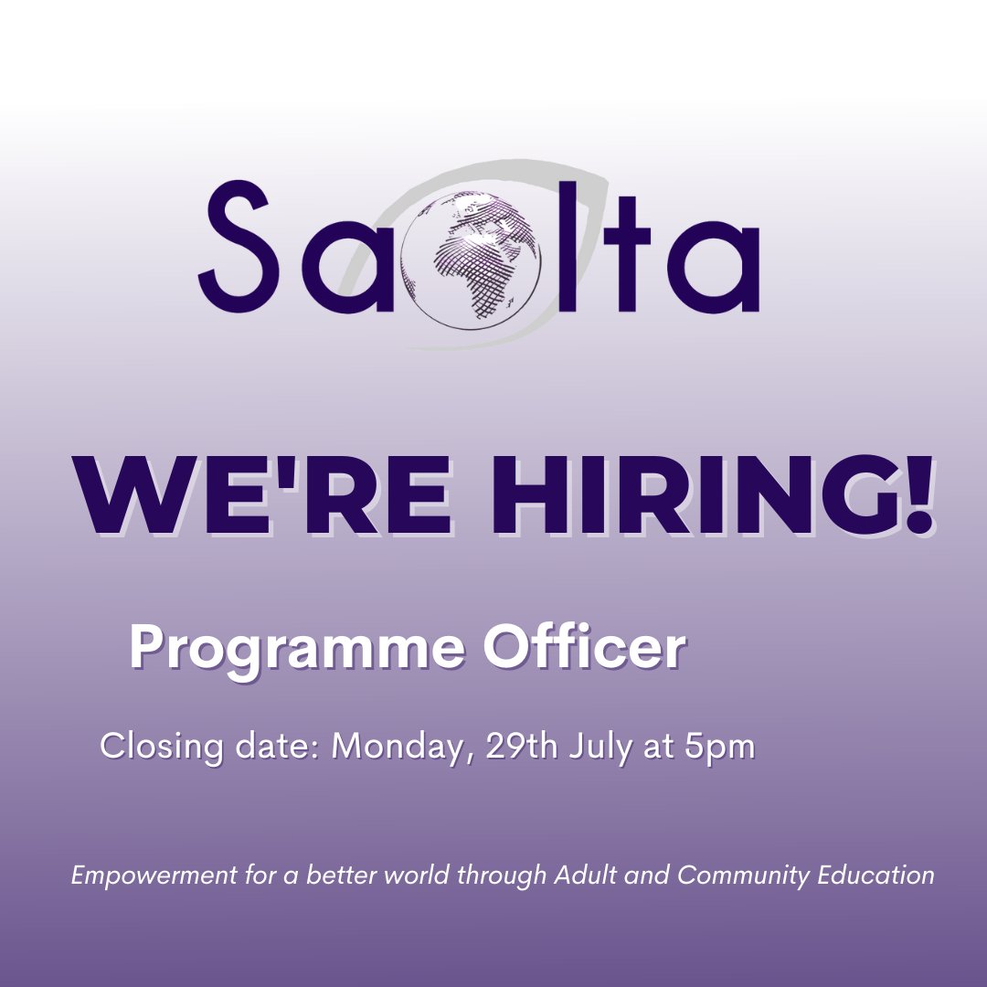 #Saolta is currently recruiting a Programme Officer.

A full job description can be found at developmentperspectives.ie/saolta

Closing date: Monday the 29th July, 2022 at 5pm.

#jobfairy #AdultEd