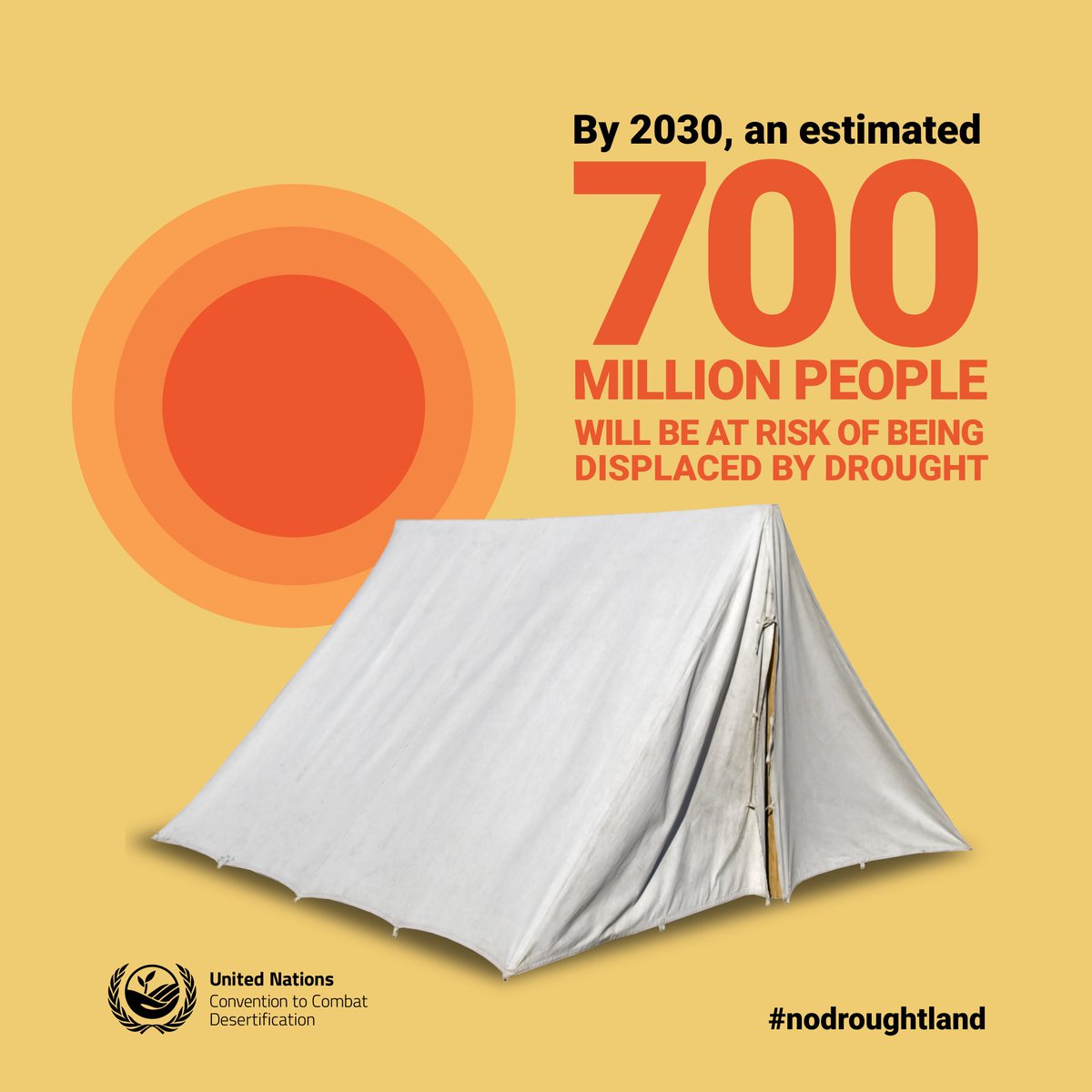 By 2030, an estimated 700 million people will be at risk of being displaced by #drought.

#UNited4Land, we can create and implement sustainable land-based solutions to drought-proof our future: droughtland.com/take-action/ 

#NoDroughtLand <a href="/UNDRR/">UNDRR</a> <a href="/WFP/">World Food Programme</a>