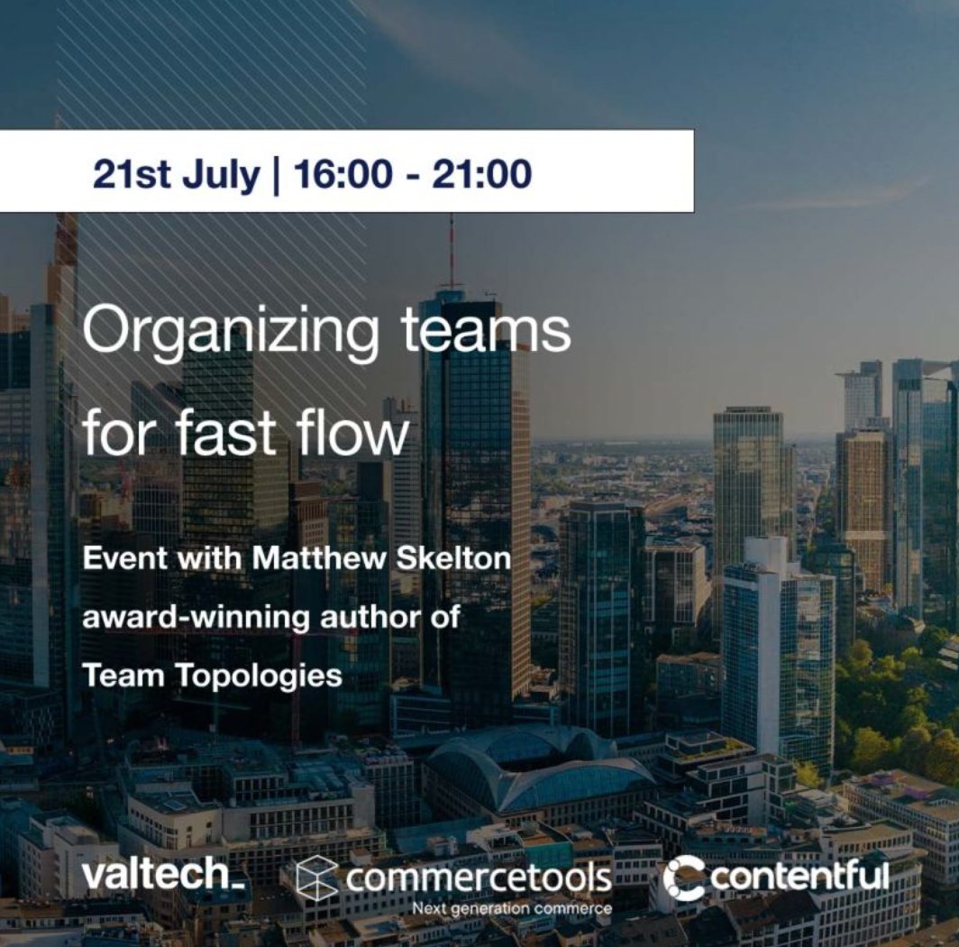 commercetools's tweet photo. Don't miss our key-note event together with @Valtech and @Contentful in #Frankfurt, Germany! 🙌🇩����
Meet Matthew Skelton and discover hands-on experience insights from our guests @dbsystel, #SchmitzCargobullAG and #HARTMANNGROUP!
REGISTER NOW: ✔ https://t.co/s5EDfLtF0p https://t.co/c6av8Q43dx