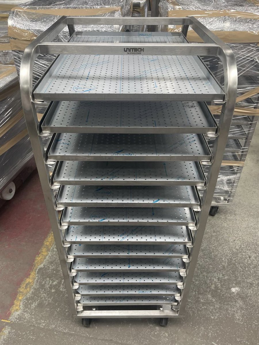 UnitechEngr's tweet photo. Bakery trolley with perforated trays.  
#unitechengineering #ukmanufacturer #bakery https://t.co/SeedYl6hrk