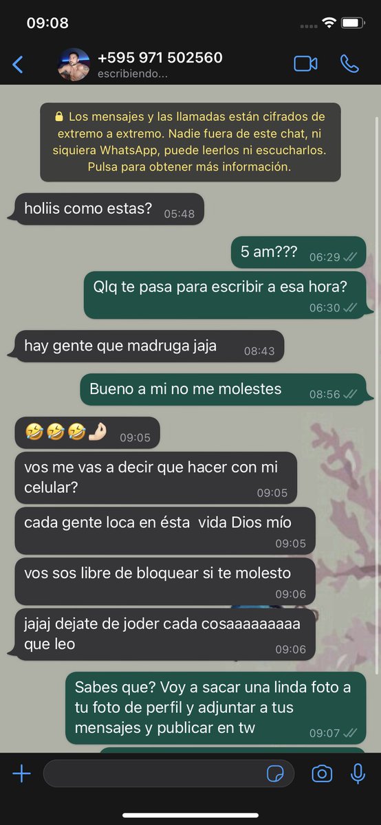 lapacha_'s tweet photo. Claro que le bloquee pero antes si alguien le conoce a este ridiculo no es la primera vez que me escribe de esta forma. No se quien carajos es pero de un ex trabajo había conseguido mi nro y lo sigue haciendo a pesar de los bloqueos. De tes ta ble. https://t.co/W1LozaoU28