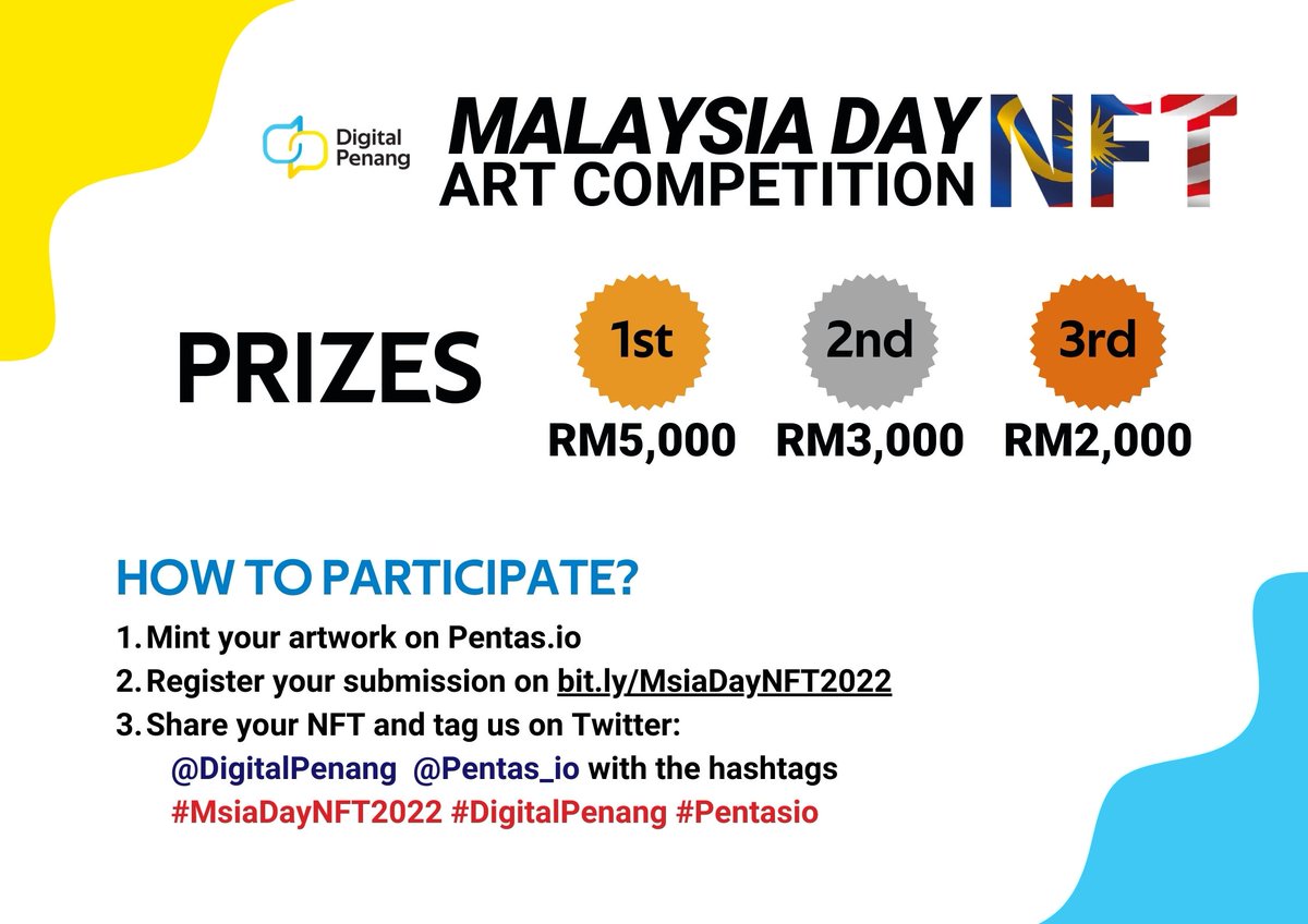 How to participate?
Option 1: Mint your artwork on Pentas.io with the hashtag #WondersofMalaysia and fill up the ‘Submission Form’.

Option 2: Send us your artwork directly on the ‘Submission Form’. 
Terms &amp; conditions apply. digitalpenang.my/terms-and-cond…
