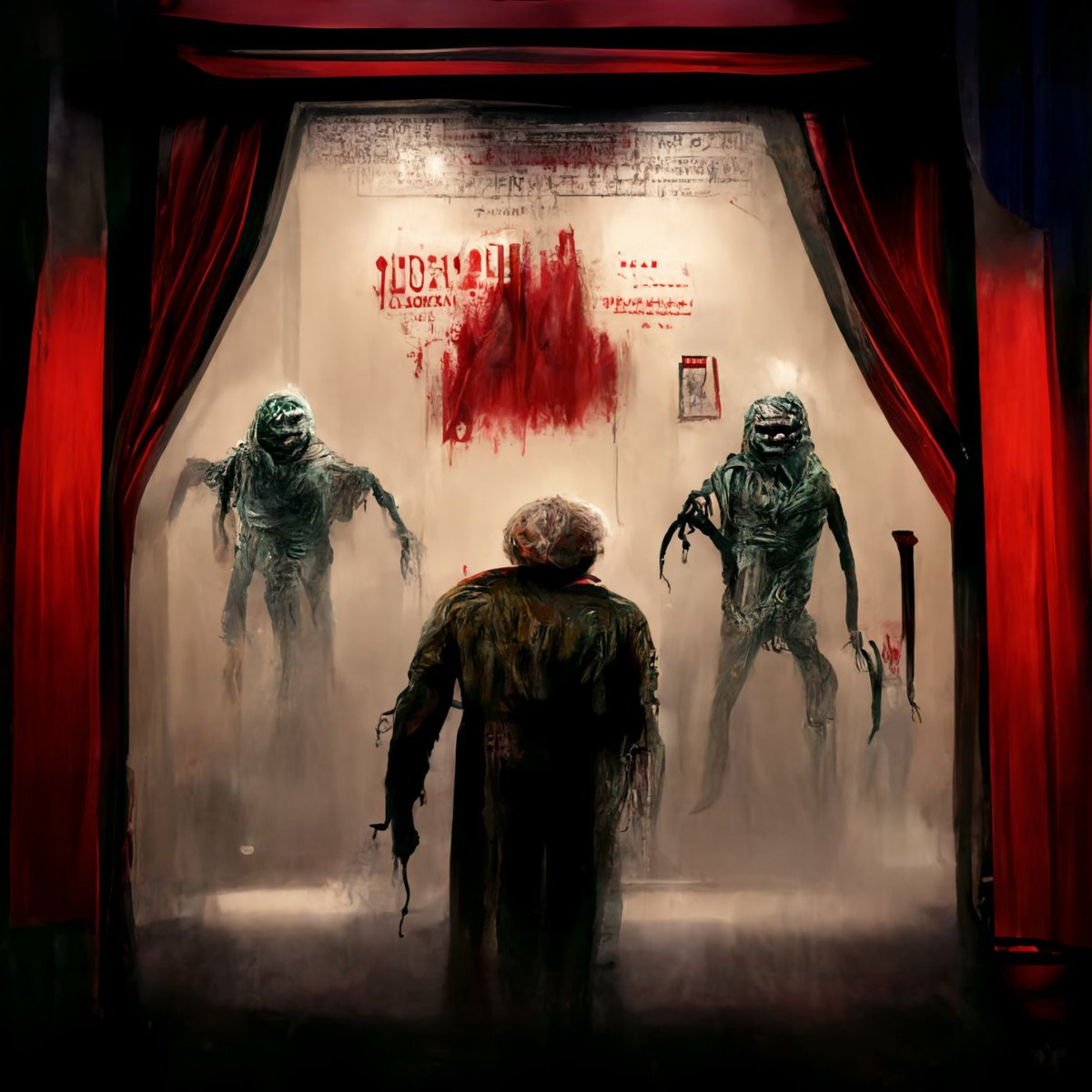 ShockOperaPlay's tweet photo. I entered the prompt @horrormuseum into an A.I. app and this is one of the images I got back. So, I made this with a robot. I hope you like it. #HollywoodHorrorMuseum #GuignolFest https://t.co/WUCUcfyiZW