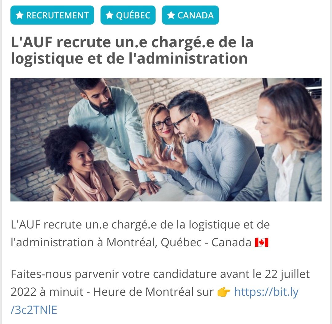 📣 #Jobs #Alerts L'AUF recrute un.e chargé.e de la logistique et de l'administration à Montréal, Québec - Canada.
📍 afriworkers.net/content/perma?…
#Afriworkers #Africa #Opportunites #emplois #Francophonie