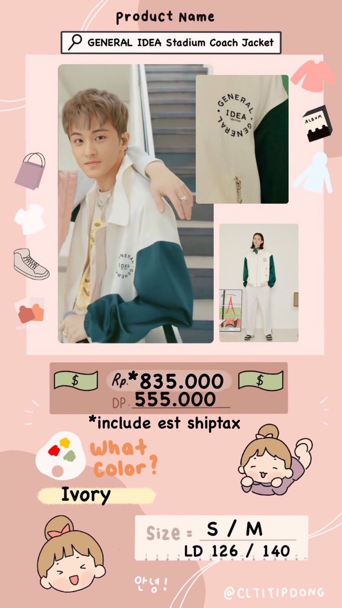 _cltitipdong_'s tweet photo. General Idea Stadium Coach Jacket
Mark NCT Dream

835.000 DP 555.000
Sale Price from 1.800.000
✅ Include est shiptax
📍Jogja
DM for info / order https://t.co/5A4HH6DOge