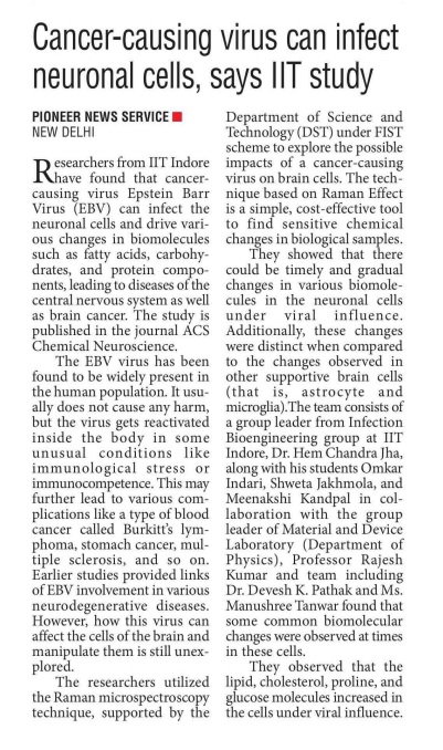 IndiaDST's tweet photo. #ThePioneer Cancer-causing virus can infect neuronal cells, says @IITIOfficial study.

@DrJitendraSingh @srivaric @Pratishtha_DST 
https://t.co/zbr8U2xPBP https://t.co/RrWwUIcQEO
