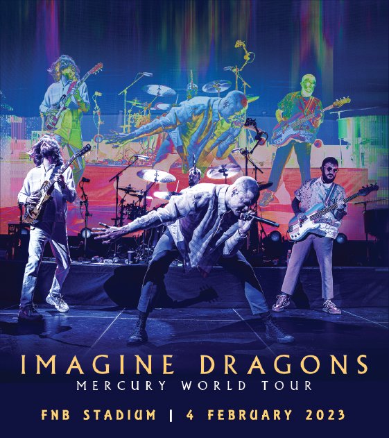 SAIL_360's tweet photo. Imagine Dragons announce the South African leg of their massive Mercury World Tour.  FNB Stadium, Johannesburg on the 4th February 2023. The band’s biggest show to date.
Book your hospitality package now - bookings@sail.co.za
#imaginedragons #worldtour #music #liveconcert https://t.co/YgygpAomji