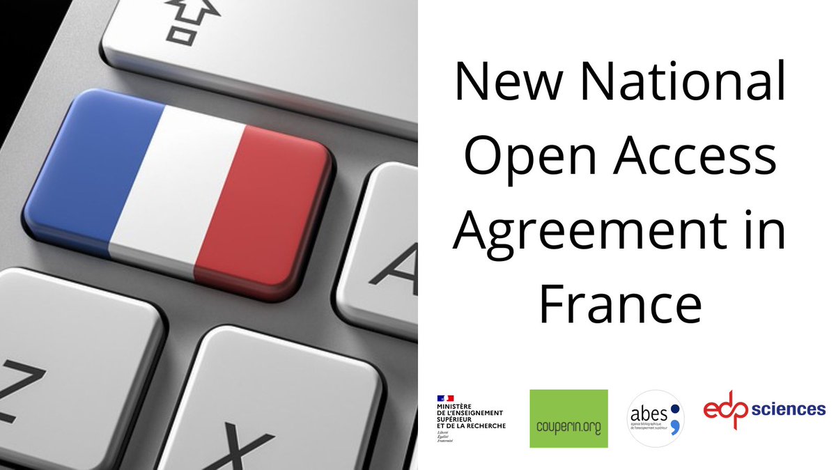 EDPSciences's tweet photo. Press release | EDP Sciences signs a new 5-year National #OpenAccess Agreement in France
The partners unanimously renew the agreement until 31 Dec 2026. EDP Sciences continues to provide the publishing services. https://t.co/40Kp3rn4tu @sup_recherche @Couperin_consor @com_abes https://t.co/8zhLwtVZq7