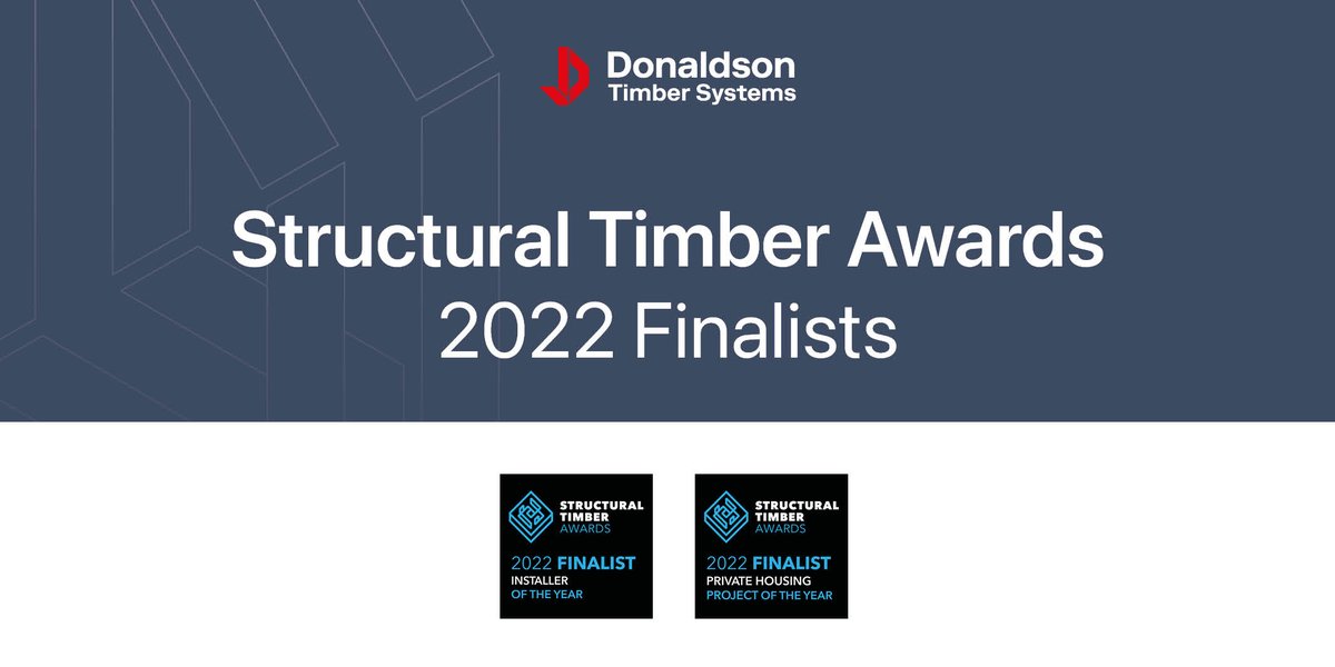 We are delighted to announce that we've been shortlisted for two categories in this year's @STAwards22. The categories are 'Housing Project of the Year' and 'Installer of the Year'.

View the full shortlist: structuraltimberawards.co.uk/2022-finalists

#STAwards #donaldsontimbersystems #awards