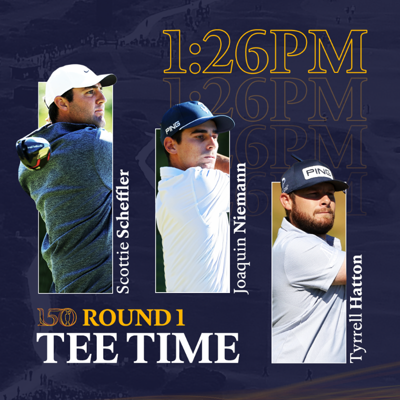 TheOpen's tweet photo. 🚨 Tee times are in 🚨

Check out the full draw for Thursday and Friday 👉 https://t.co/wOgJInIVNj

#The150thOpen