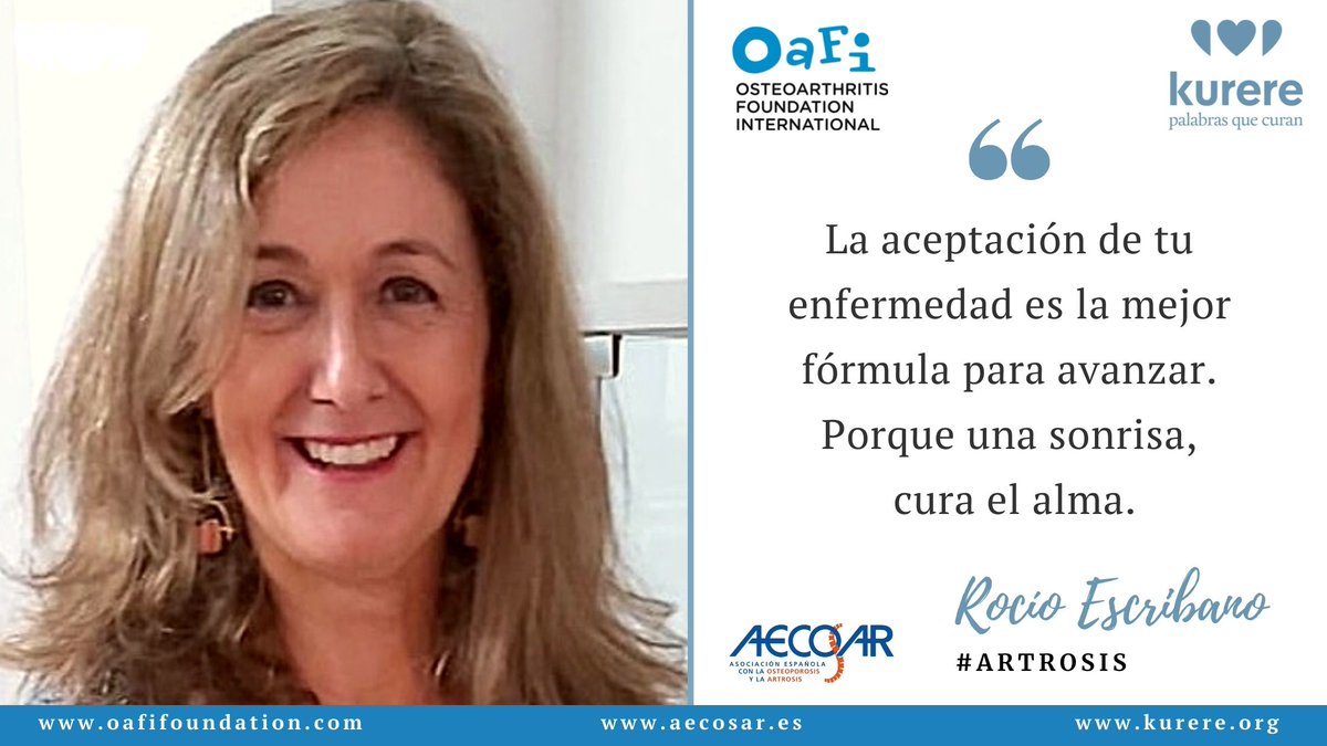 Os presentamos los primeros #testimoniosdesuperación #Artrosis #Osteoporosis <a href="/OAFIFoundation/">OAFI Foundation</a> oafifoundation.com, aecosar.es y #kurere
Rocío Escribano "La aceptación de tu enfermedad es la mejor fórmula para avanzar" kurere.org/historias/roci…
Un abrazo