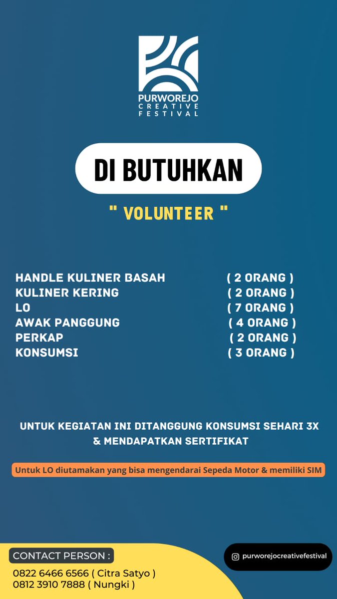 <a href="/VisualMessenger/">Vis</a> <a href="/PurworejoUpdate/">UNIQUE UPDATE USEFUL</a> <a href="/FotograferMalam/">FOTOGRAFER MALAM</a> <a href="/anakepurtempe/">@anakepurtempe</a> <a href="/TWEET_PURWOREJO/">PURWOREJO APAPUN</a> <a href="/SelukBelukMimin/">#DiRumahAja #StayAtHome</a> <a href="/PoerworedjoFess/">EDISI BANTU TEMAN</a> <a href="/Wigati52/">BukitHydroponic</a> <a href="/PurworejoWisata/">PESONA DESWITA PURWOREJO</a> <a href="/ADVIEWINDONESIA/">ig: @ADVIEWINDONESIA</a> <a href="/SuaraJenarkidul/">SUARA JENARKIDUL PURWOREJO</a> <a href="/JeliJelasJelita/">ART CENTRE CIRCLE</a> <a href="/JasriFlorist/">JASRI FLORIST SEMARANG</a> <a href="/MiminMomonMumun/">ig: @MiminMomonMumun</a> <a href="/WindaRahayunin2/">Winda Rahayuningtyas</a> <a href="/AsliPoerworedjo/">TANPA KITA BEDA JALAN CERITA!</a> <a href="/wonorebo/">Bakul Buah</a> <a href="/SantosoWdd1/">santoso widodo</a> <a href="/AngkoSetiarso/">Angko Setiarso</a> <a href="/BagongDadiDewa/">Ki Lurah Bagong</a> <a href="/KidangTalun_/">911helpme</a> <a href="/Iramafm/">Irama FM Purworejo</a> <a href="/shoutuna_fm/">Shoutuna 89.3 FM</a> <a href="/KemiriUpdate/">IG @KemiriUpdate</a> <a href="/ahmad_yusuf/">AhmadAminYusuf</a> <a href="/Ayu10Nindya/">@Nindya_ayu10</a> <a href="/dewikano/">desa wisata</a> <a href="/Dewi_Kano/">Desa Wisata Kaligono</a> <a href="/bung_angin/">Agustin Peranginangin</a> <a href="/BOBorobudur/">Badan Otorita Borobudur (BOB)</a> <a href="/banyuurip_pwrj/">Kecamatan Banyuurip</a> <a href="/lebihbaikdisini/">Sibazu Coffee</a> <a href="/PasarUmpet/">Pasar Umpet BUKAN PASAR BIASA</a> <a href="/andnptrmrsha_/">Andini Putri Marsha A</a> <a href="/nindya_laksmita/">Laksmita Nindya Dewi</a> <a href="/donatbener/">Donat Bener</a> <a href="/bilqolamaliman/">Bilqolam Al-Iman Bulus</a> <a href="/DianMisnaeni/">Dian Misnaeni</a> <a href="/indahpehasibazu/">Indah ipeha</a> @SibazuCoffee <a href="/Luluuuuukkkk/">💙 Everlasting Friends 💙</a> <a href="/TariDrwKalges/">drwskincare Kaligesing Purworejo</a> <a href="/ainundian_/">ainun.</a> <a href="/Bagus97629010/">Bagus</a> <a href="/PoponganTerkini/">IG: @POPONGANTERKINI | JL JOGJA KM 5 PURWOREJO</a> <a href="/GATRA_com/">GATRA.com</a> <a href="/BantulMakmur/">🇮🇩Bantul❤️Makmur🆎 #gerbangJogja🇮🇩</a> <a href="/BEDADARILAINNYA/">urip ing creative</a> <a href="/BEDADARISEBELAH/">#DiRumahAja Bidadari Terluka</a> <a href="/NGIndonesia/">Nat Geo Indonesia</a> Ada loh kesempatan ini di #PurworejoCreativeFestival..
