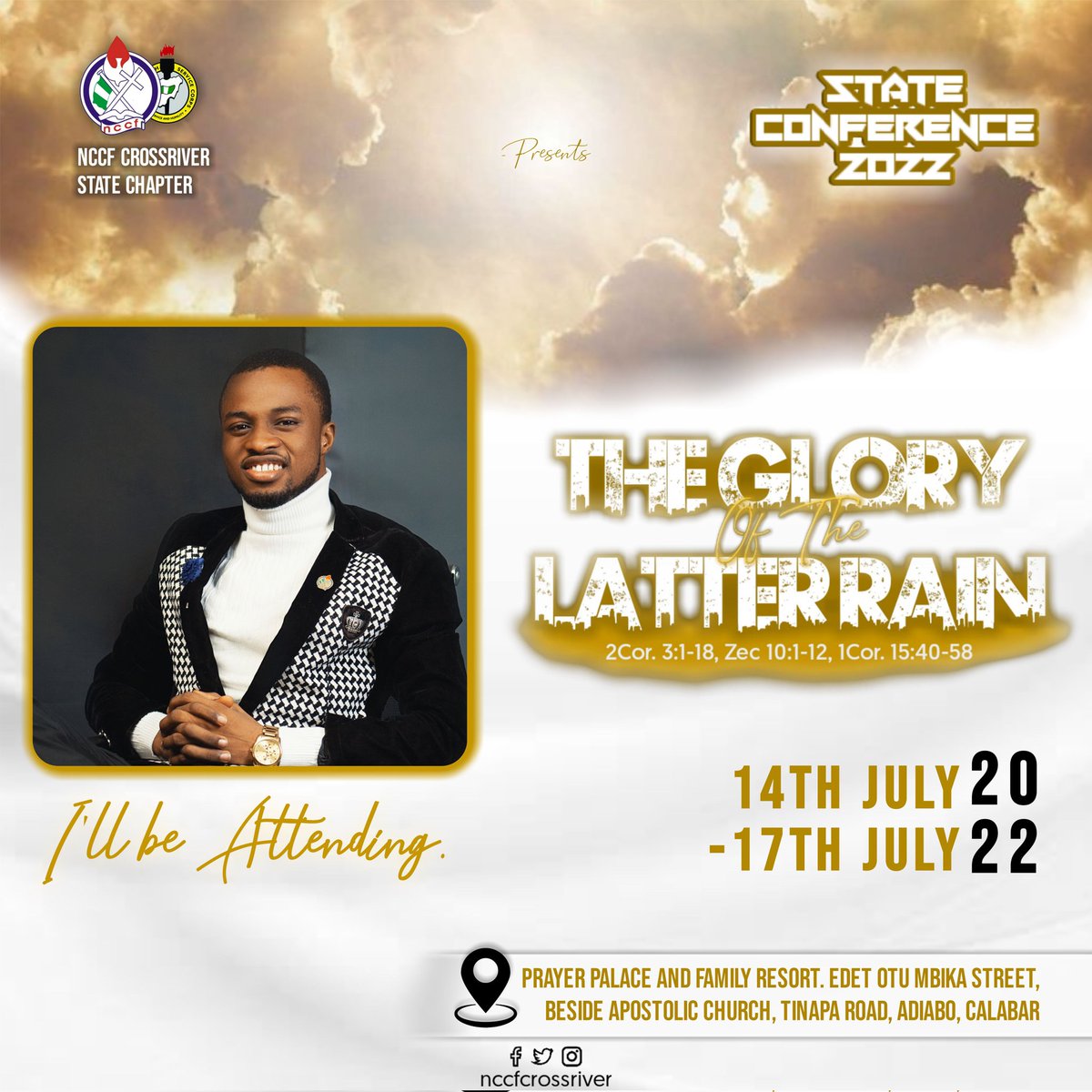 nccfcrossriver's tweet photo. Invite and come with someone.
Jesus would be revealed and glorified in our midst.

#StateConference22
#TheGloryofTheLatterRain https://t.co/1RVDuMZsW2