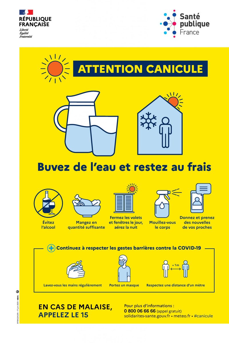 📣 Vigilance Canicule, le mercure va grimper et atteindre des températures comprises entre 33 et 38°. Pic de chaleur prévu mercredi. Adoptez les bons gestes :  
💧Hydratez-vous  
🏠Fermez les volets 
👟Évitez les efforts physiques 
ℹ Restez informé sur : vigilance.meteofrance.fr/fr/drome