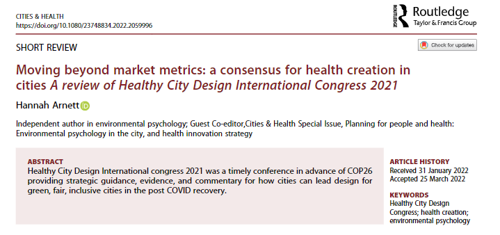 CitiesxHealth's tweet photo. Published on-line, take a look:Moving beyond market metrics: a consensus for health creation in cities. A review of Healthy City Design International Congress 2021.Hannah Arnett 2022
https://t.co/NExLJeGE0x
#Cities4Health; #HealthyCities; #HCD2022 https://t.co/mF2wfRgQWW