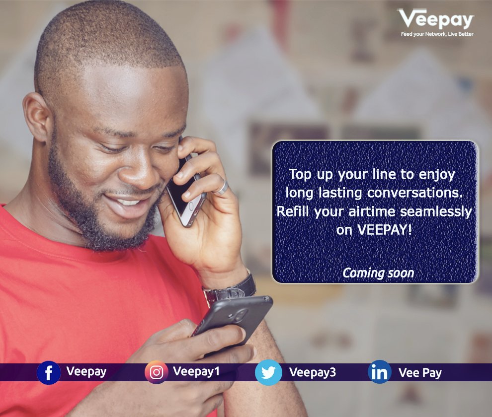 Veepay3's tweet photo. Have you ever been on a call when you unexpectedly heard, "1 minute remaining"?

No worries

You can recharge your phone seamlessly on Veepay and enjoy a long lasting conversation with your friends and family. 😎

Feed your network, Live better.
#telecommunications #ComingSoon https://t.co/yeHelOhALk