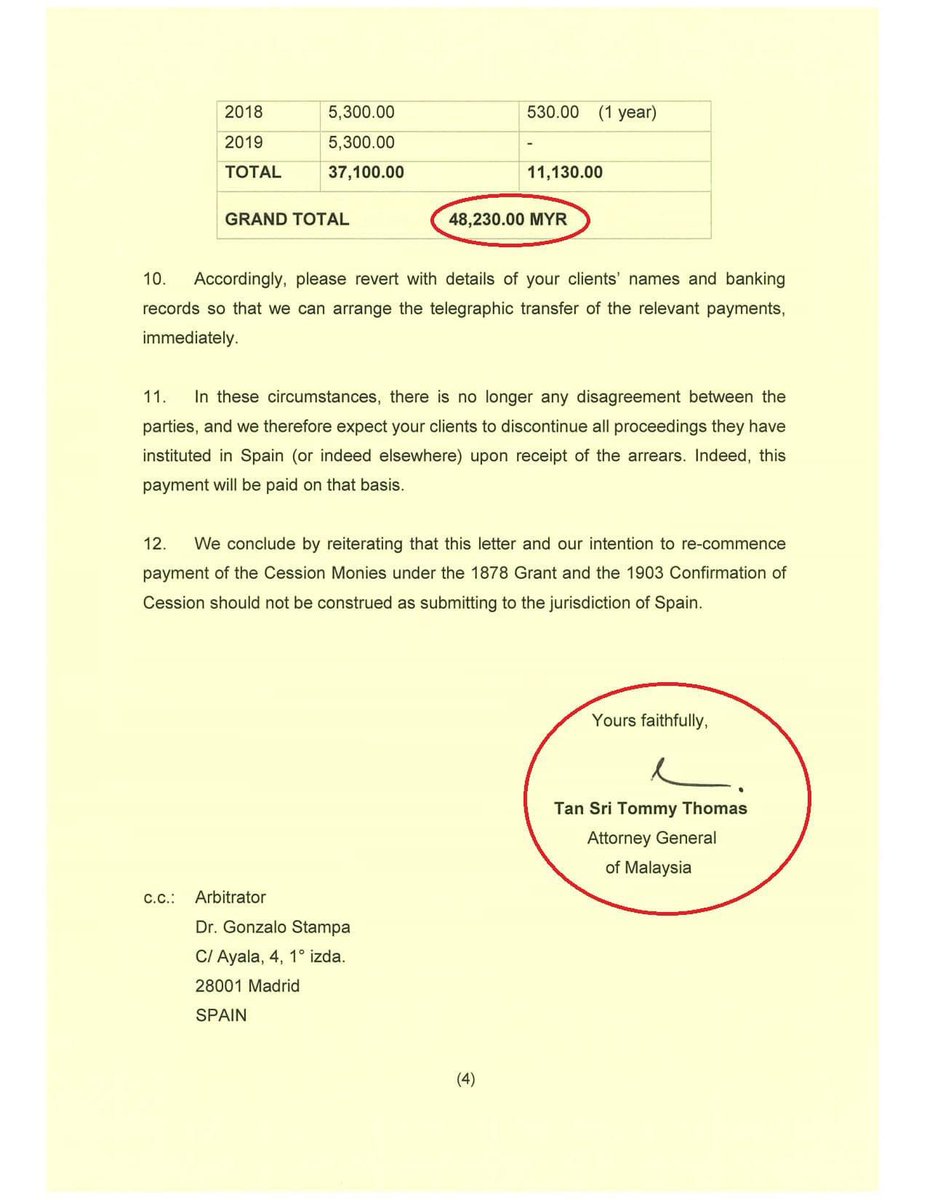 harishamzah's tweet photo. Surat yang telah menyebabkan aset Petronas bernilai UNITED STATES DOLLAR 2 BILLION (USD2,000,000,000) di Luxembourg DIRAMPAS oleh pewaris Sulu. 

Bila kerajaan nak angkut Mahathir, Tommy Thomas &amp; sekutu ke mahkamah kerana mengkhianat negara? https://t.co/1kMAZOCPxL