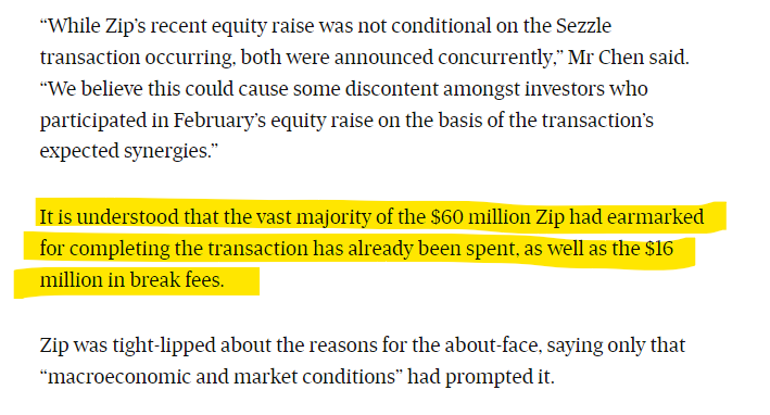 BLSHigh's tweet photo. $ZIP we spent all acquisition cash already https://t.co/ew6Ovq3NF9