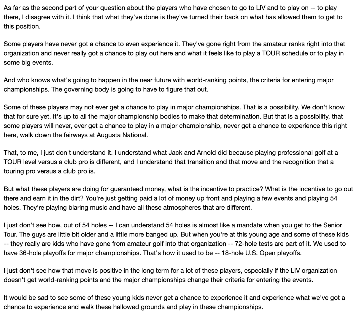 KylePorterNS's tweet image. Tiger's answer on LIV was so, so good.