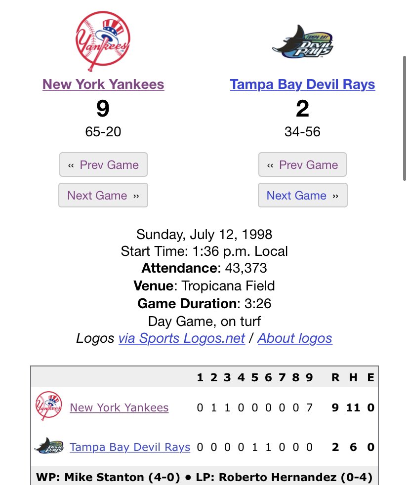 tracking98yanks's tweet photo. The Yankees complete the sweep and extend their winning streak to 10 games with a 9-2. They exploded for 7 in the 9th with the biggest blow being a bases clearing double by Tino Martinez https://t.co/E6O468eJDq