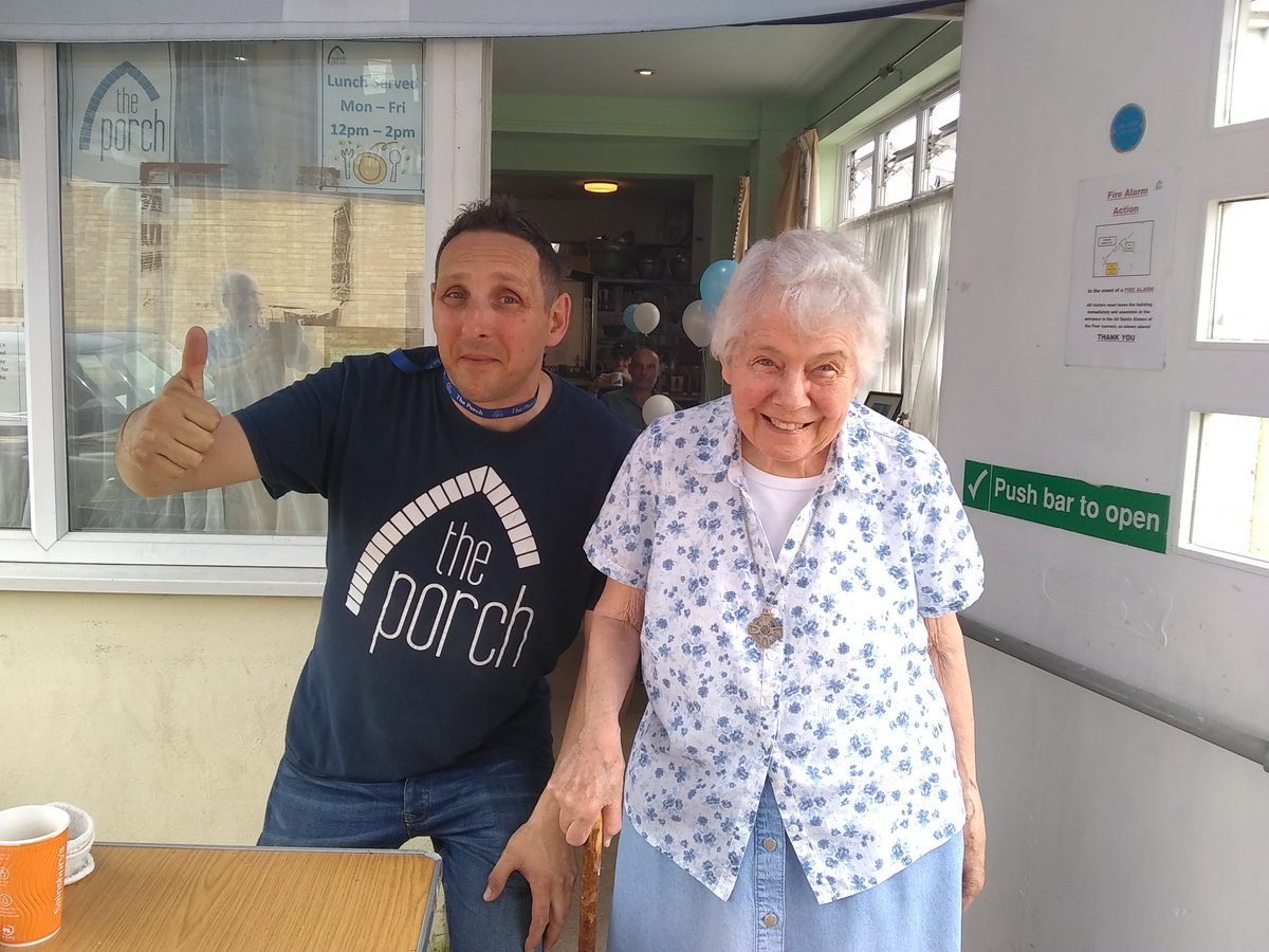 asspcommunity's tweet photo. Here's Helen Mary who wanted to come over to the Porch on this wonderful re-opening day with the one and only Guy! https://t.co/Tzhyue5Y8A