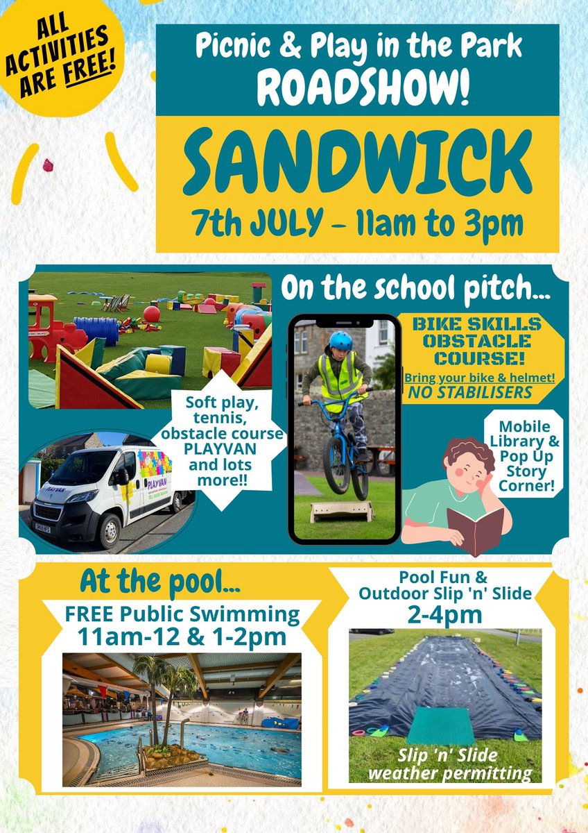 We are coming to Sandwick on Thursday with the Picnic and Play roadshow! Come and visit the mobile library. And there's all this too: