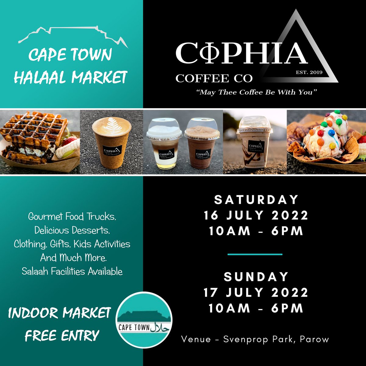 Cophia Coffee Co is coming back to the Northern Suburbs! 🔥🥰

Join us at the very first Indoor Cape Town Halaal Market! 🤩🙌🔥

Get your fix this weekend! 🥺