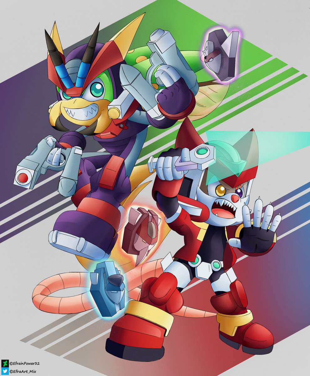 EfraArt_Mix's tweet photo. +
On the more side of personal art to celebrate 15 years of #MegaManZXAdvent, we have my dear Escáloz and Elmet as #MegaMan Model A & ZX respectively 😎.. Yes, I'm not kidding, my #SonicFCs using the #Biometals 😂, now turns out they are fans xD
#Crossover
#TigerBeetle
#opossum https://t.co/aQ6dvPFTw7