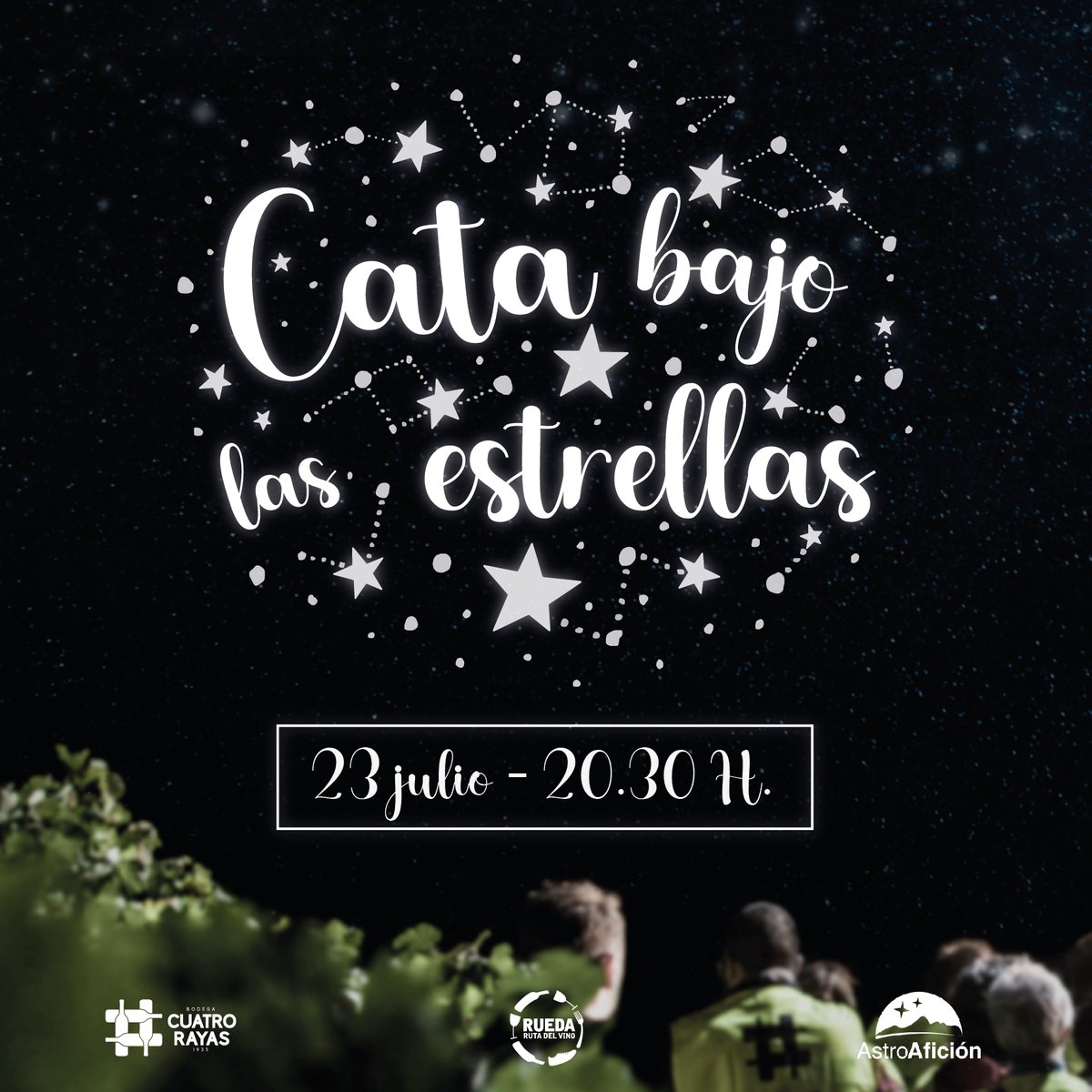 #greenandsocial  

¡Se acerca el día para nuestra #CataBajoLasEstrellas! 🍇⭐️

El próximo 23 de julio (20:30 h.) podrás acompañarnos en esta actividad de #enoturismo única en los #viñedos de #BodegaCuatroRayas.

ℹ  Reserva aquí 👉: cuatrorayas.es/cata-bajo-las-…
