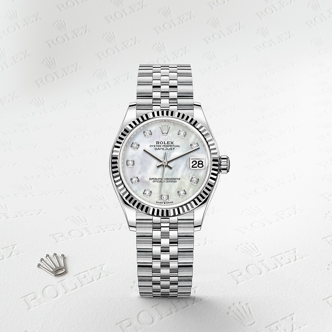 hamiltoninches's tweet photo. The classic watch of reference. The Rolex Datejust 31 in Oystersteel and white gold, 31 mm case, white mother-of-pearl set with diamonds dial,  a Jubilee bracelet.  #Rolex #Datejust https://t.co/RtG0b5Ymw5