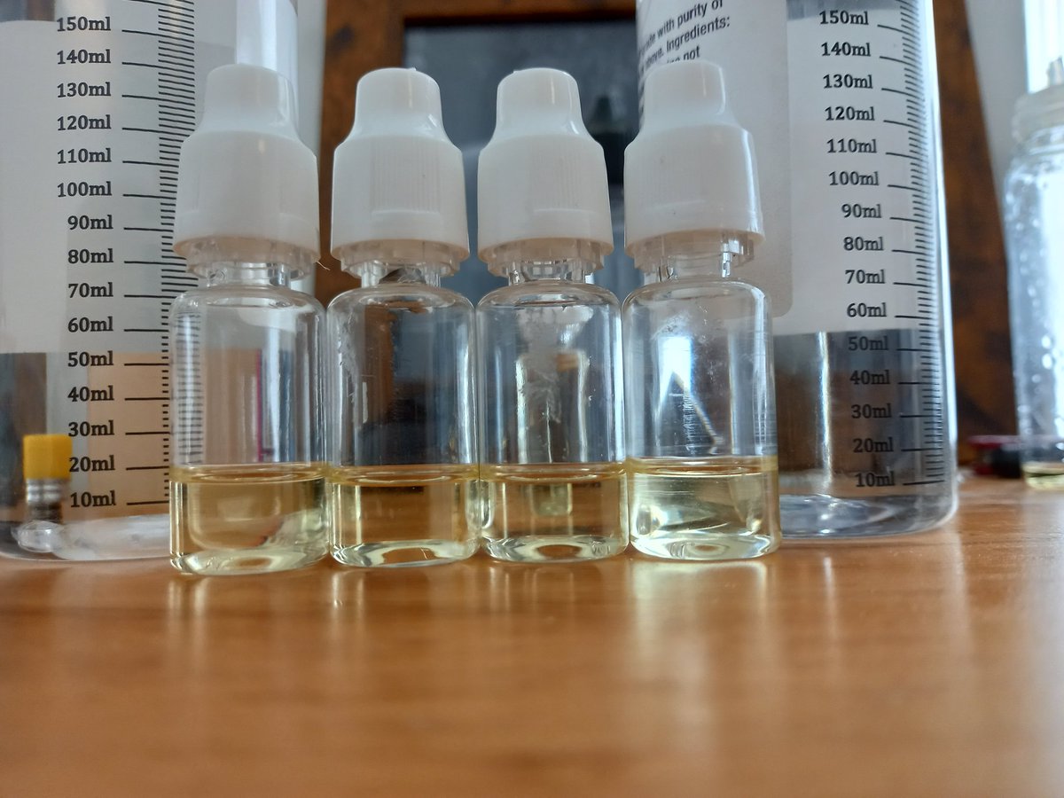 4x 10ml bottles ready for mixing 2.5ml nic salt for an approx 5mg content #diyeliquid #eliquidmixing #flavourhacks #vaping #ukvaping #vapinguk #eliquidmix #homemade #flavourmixing #ecig #vapeon #vapes #vapefam #vaper #vgpg #pgvg #nicotine #nicsalt