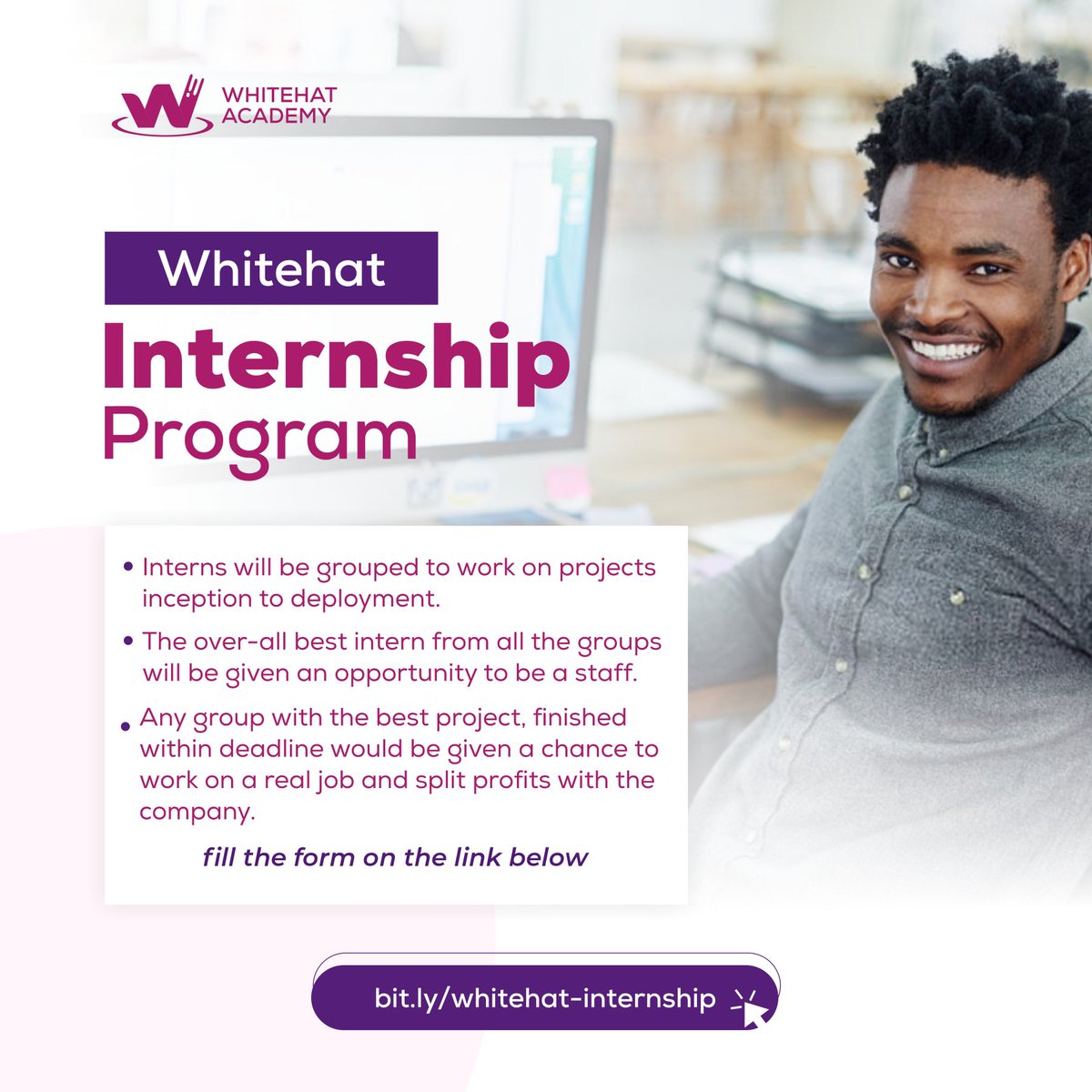 Whitehat_Ng's tweet photo. Are you looking for internship opportunity?
If yes, Intern with us at โฆ@Whitehat_Ngโฉ.
Fill the form below to get started: https://t.co/zb84fvkC6T
#phtech #100daysofcode #technewbie #internship #portharcourt https://t.co/u3ibF7YJYm