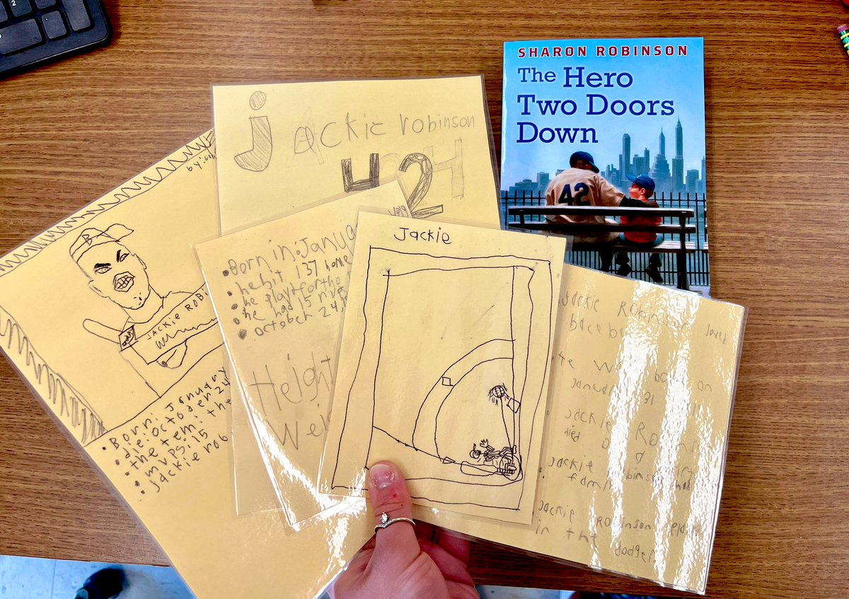 MissDobzanski's tweet photo. The class made their own baseball cards for Jackie Robinson after researching him in groups. We are ready to start reading The Hero Two Doors Down! https://t.co/gGxbgyLplt