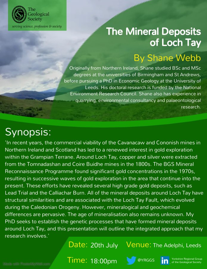 UPCOMING TALK - 20.07.22

Shane Webb, a PhD student at Leeds Univeristy will be presenting on his research topic of 'The Mineral Deposits of Loch Tay' at our next meeting.

The talk will be held on Wednesday 20th July at 6pm at the Adelphi in Leeds.

We hope to see you there!